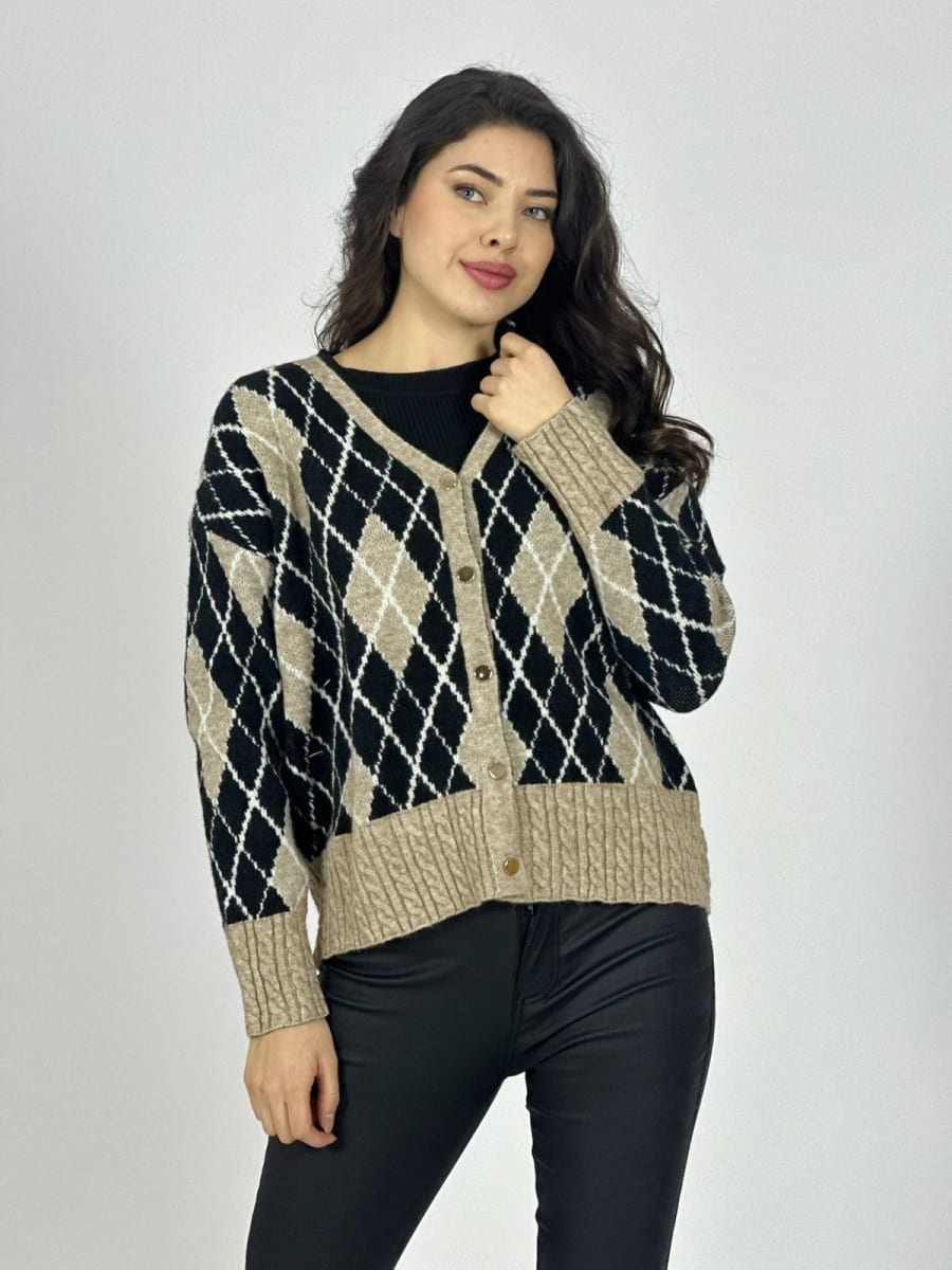Sweater Lana Diseño Rombos Con Botones Dorados A3-654