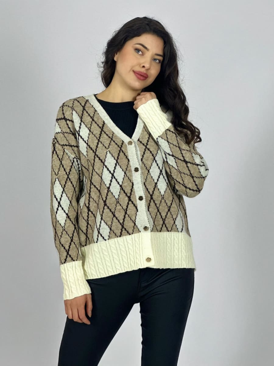 Sweater Lana Diseño Rombos Con Botones Dorados A3-656