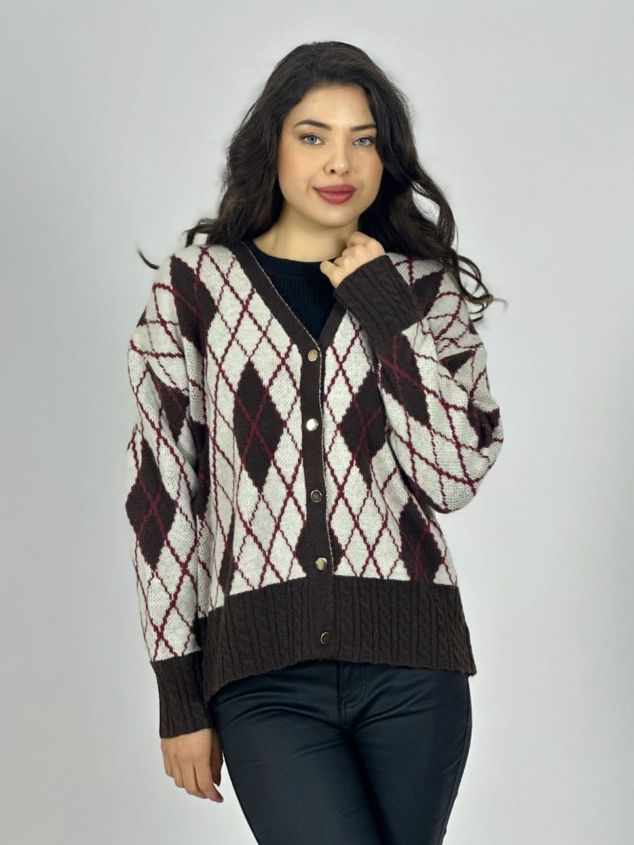 Sweater Lana Diseño Rombos Con Botones Dorados A3-659