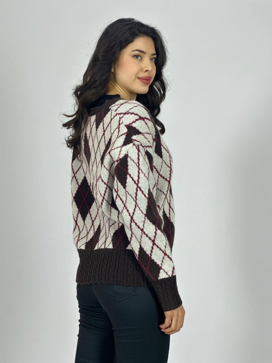 Sweater Lana Diseño Rombos Con Botones Dorados A3-6511