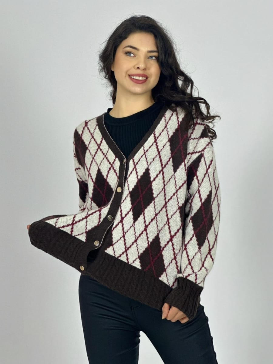 Sweater Lana Diseño Rombos Con Botones Dorados A3-6510