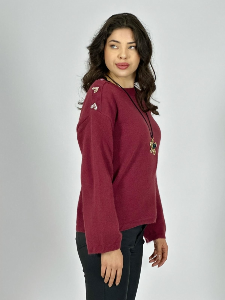 Sweater Lana Corazones Brillantes Hombro A1-1310