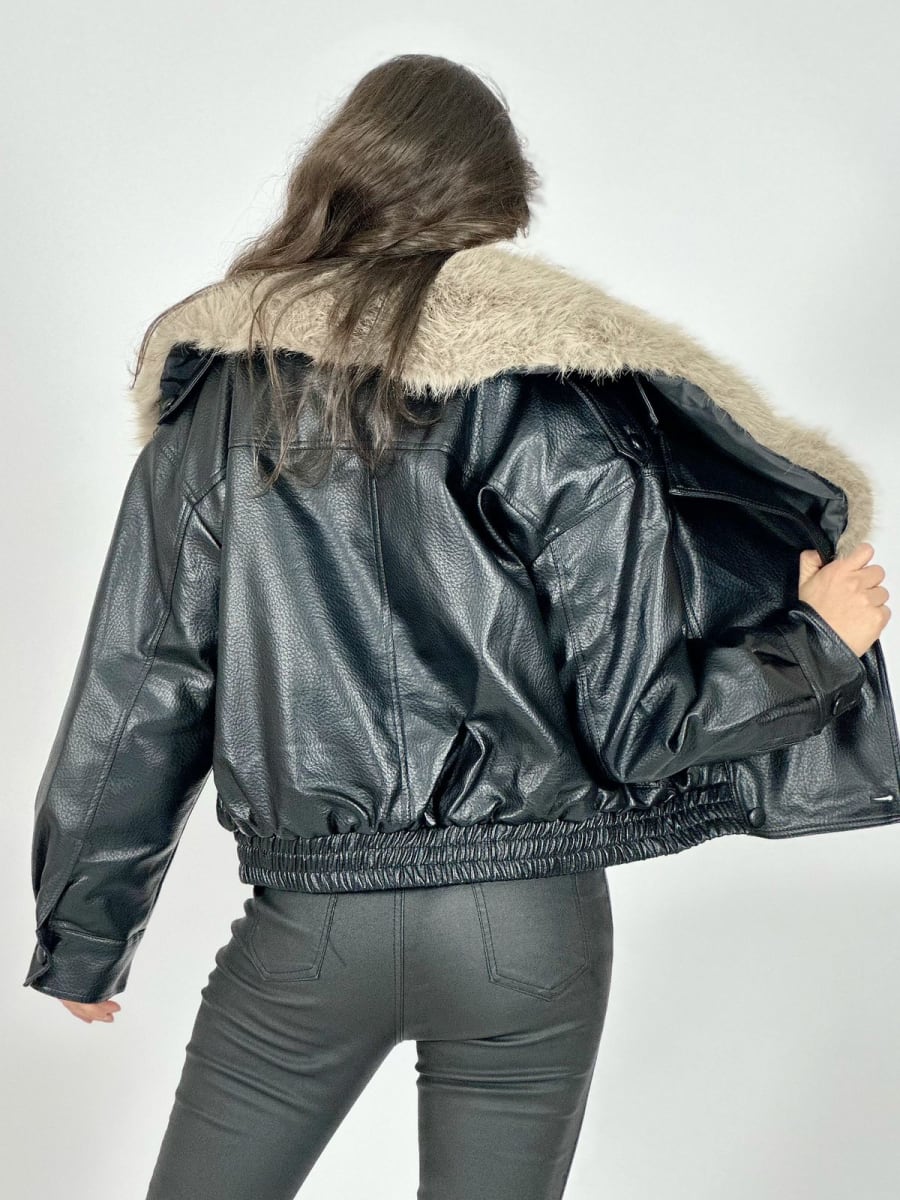 Bomber Eco Cuero con Cuello Desmontable B3-144//1593