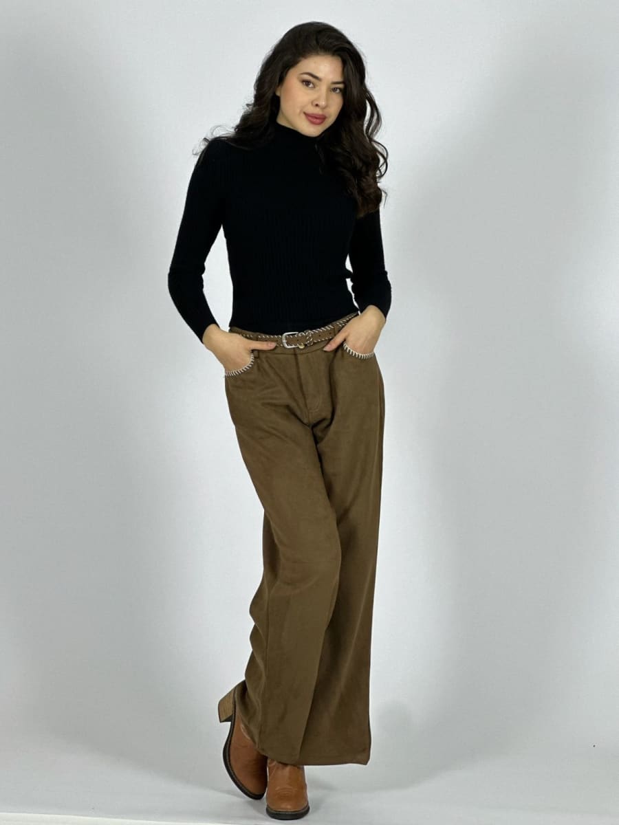 Pantalon de Gamuza Cocido con Cinturon A1-16/221
