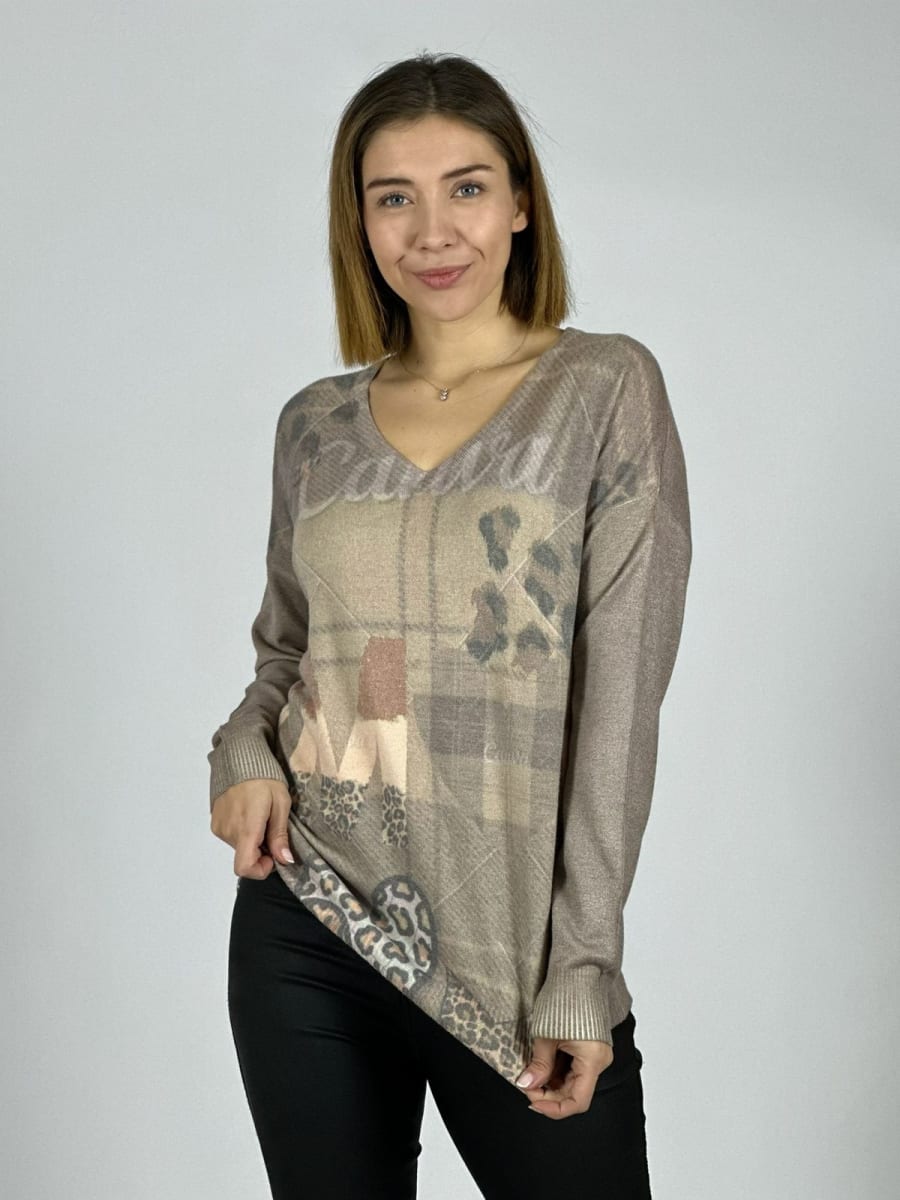 Spandex Cuello V Canva/Leopard B3-1471