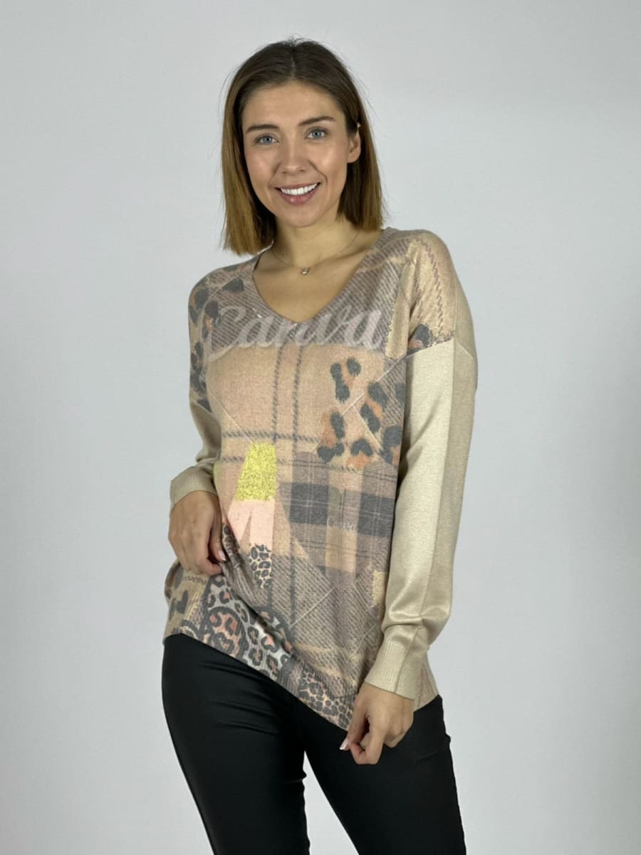 Spandex Cuello V Canva/Leopard B3-1478