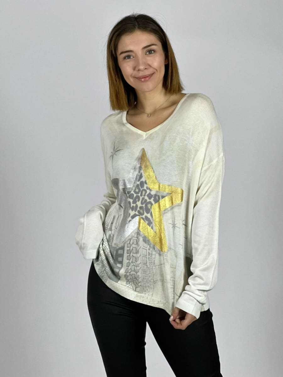 Sweater Diseño Estrella Plateada/Dorada A3-712