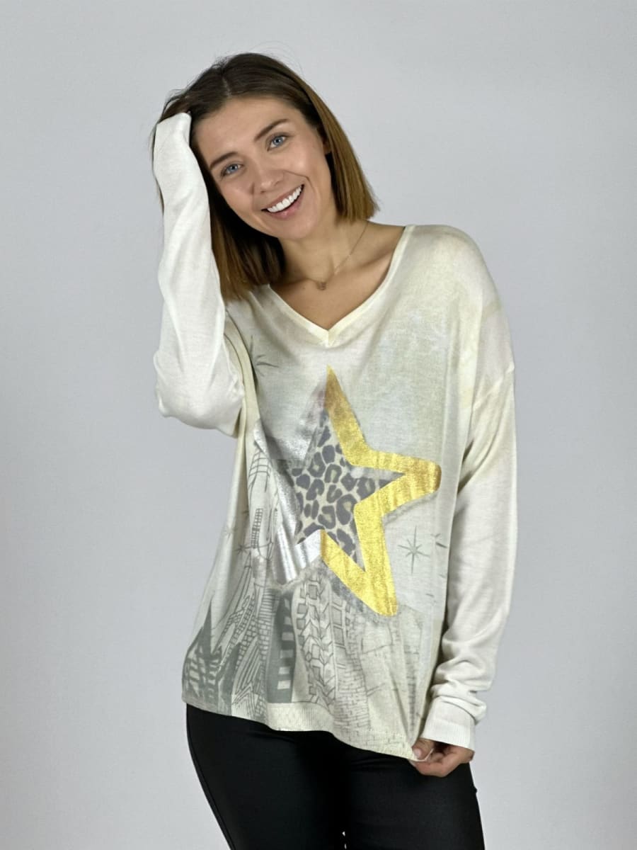 Sweater Diseño Estrella Plateada/Dorada A3-711