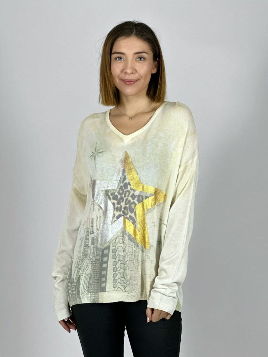 Sweater Diseño Estrella Plateada/Dorada A3-713