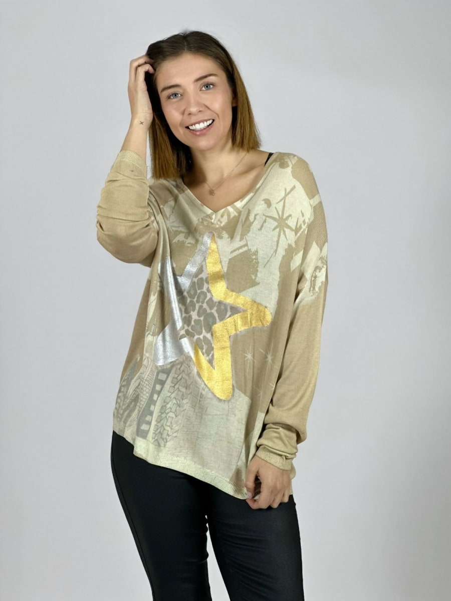 Sweater Diseño Estrella Plateada/Dorada A3-715