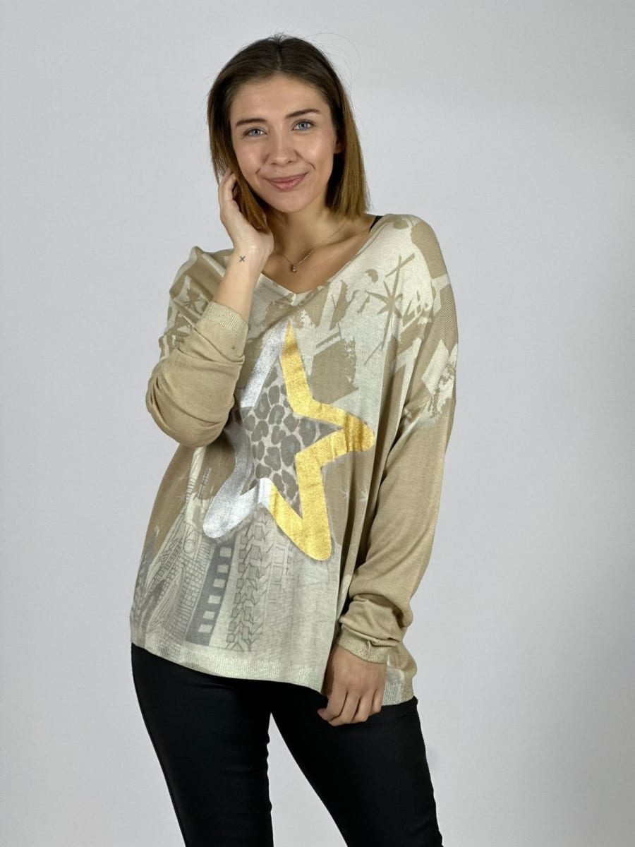 Sweater Diseño Estrella Plateada/Dorada A3-714