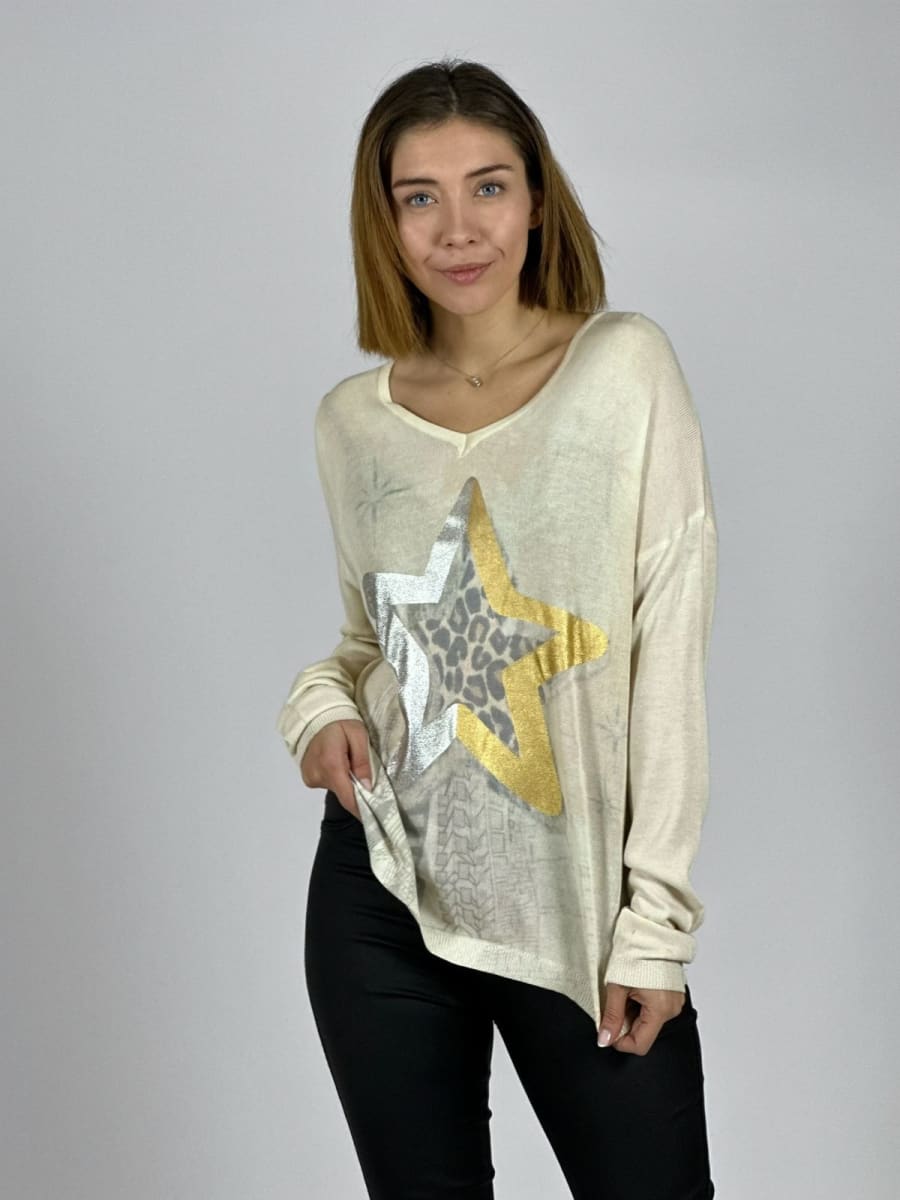 Sweater Diseño Estrella Plateada/Dorada A3-7111