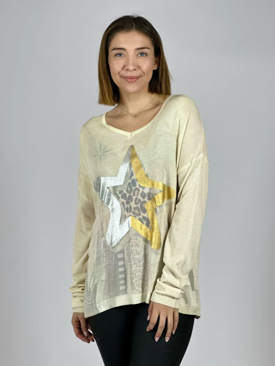 Sweater Diseño Estrella Plateada/Dorada A3-7110