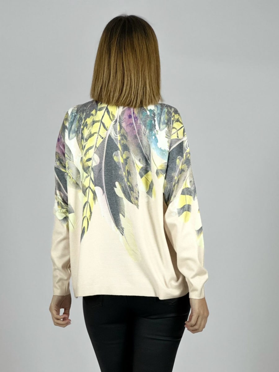 Sweater Hilo Estampado Plumas Hombro A3-804