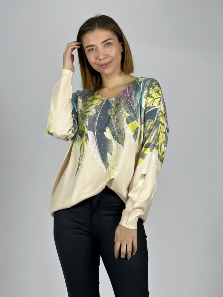Sweater Hilo Estampado Plumas Hombro A3-801