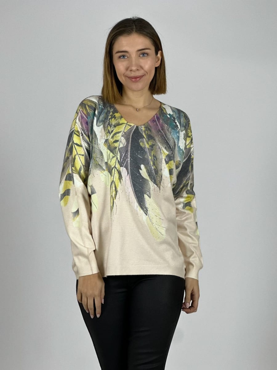 Sweater Hilo Estampado Plumas Hombro A3-802