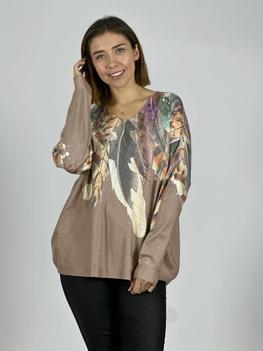 Sweater Hilo Estampado Plumas Hombro A3-805