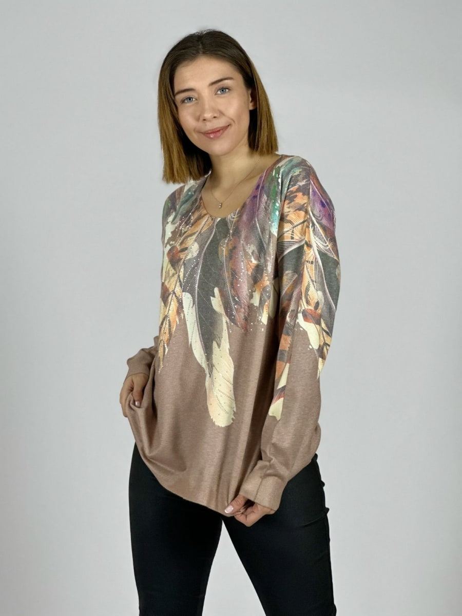 Sweater Hilo Estampado Plumas Hombro A3-806
