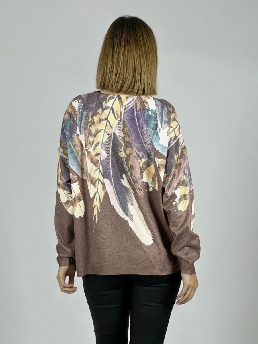 Sweater Hilo Estampado Plumas Hombro A3-8014