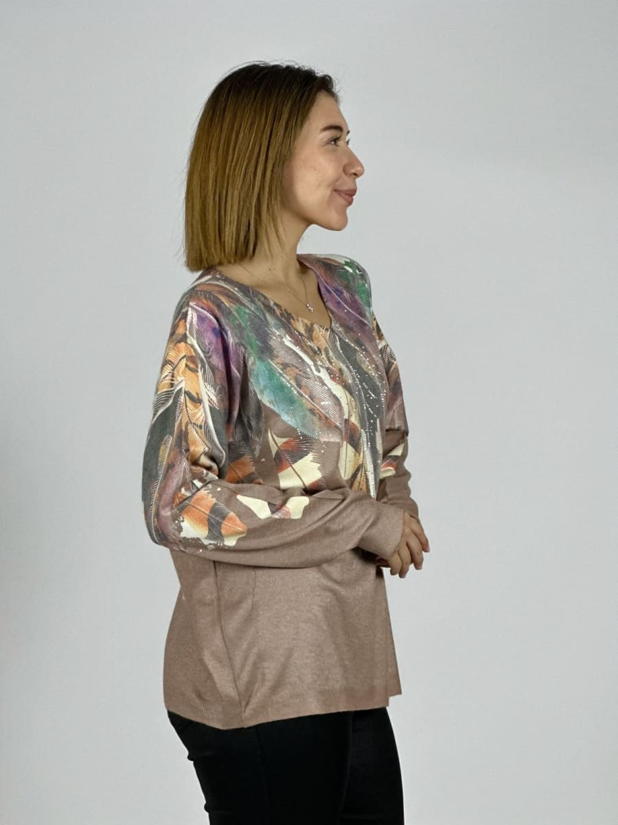 Sweater Hilo Estampado Plumas Hombro A3-807