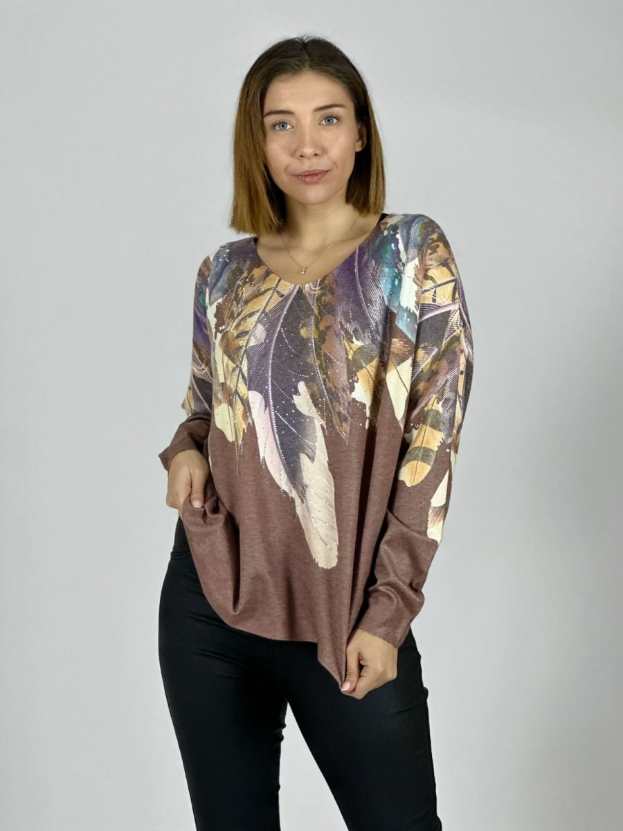 Sweater Hilo Estampado Plumas Hombro A3-8013