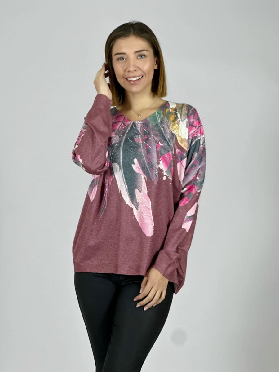 Sweater Hilo Estampado Plumas Hombro A3-8010