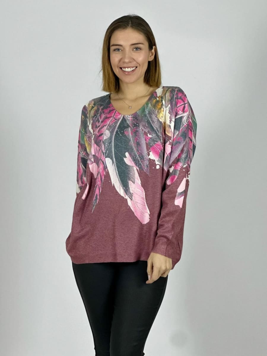 Sweater Hilo Estampado Plumas Hombro A3-809