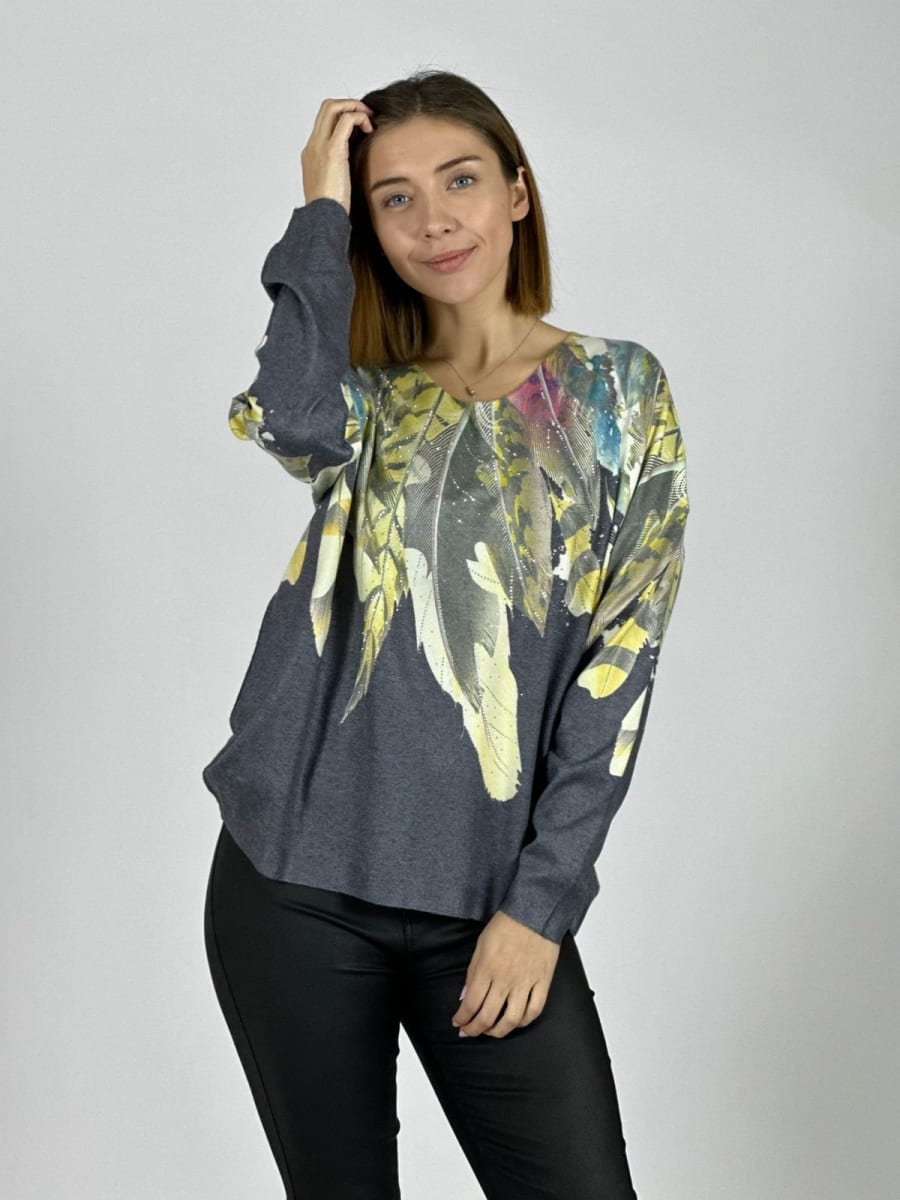 Sweater Hilo Estampado Plumas Hombro A3-8015