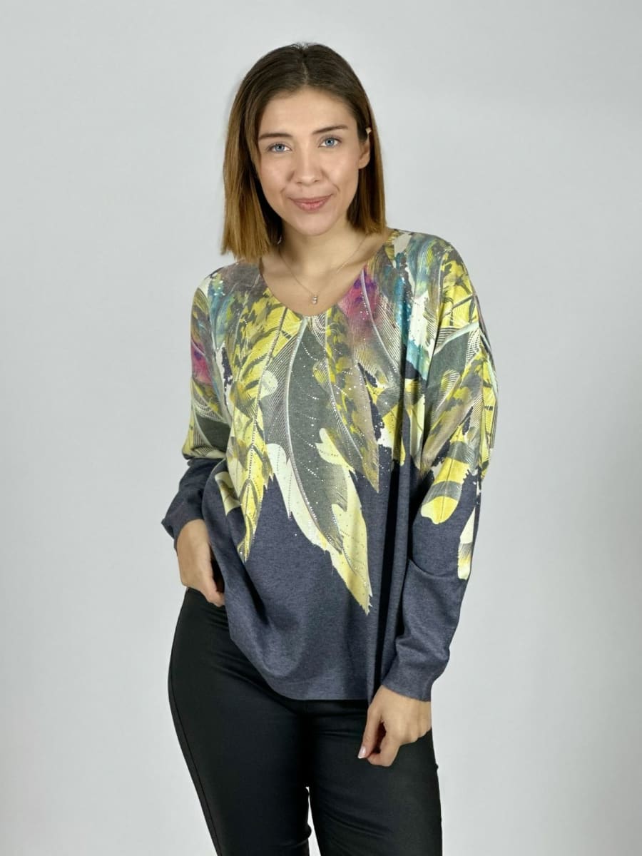 Sweater Hilo Estampado Plumas Hombro A3-8016