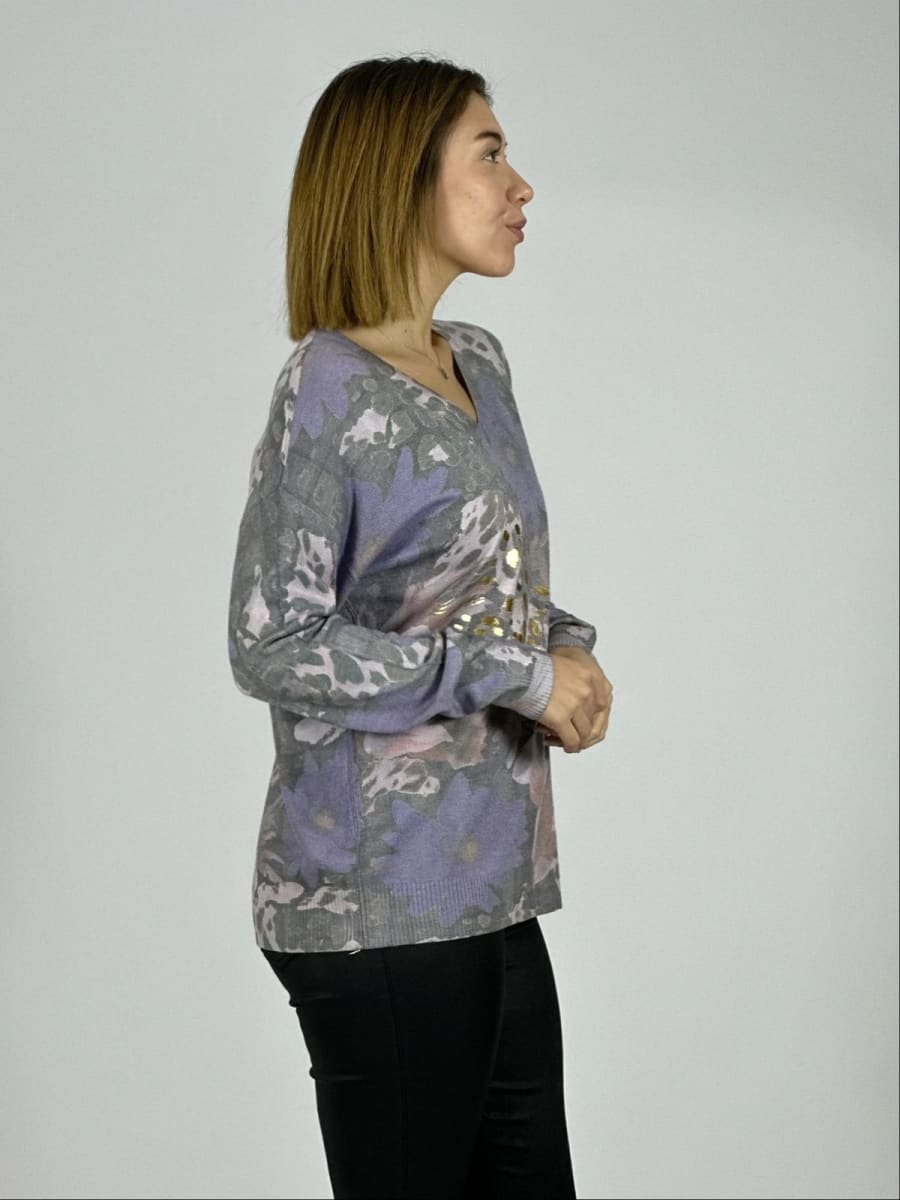 Sweater Cuello V Flor/Print B4-167/1696