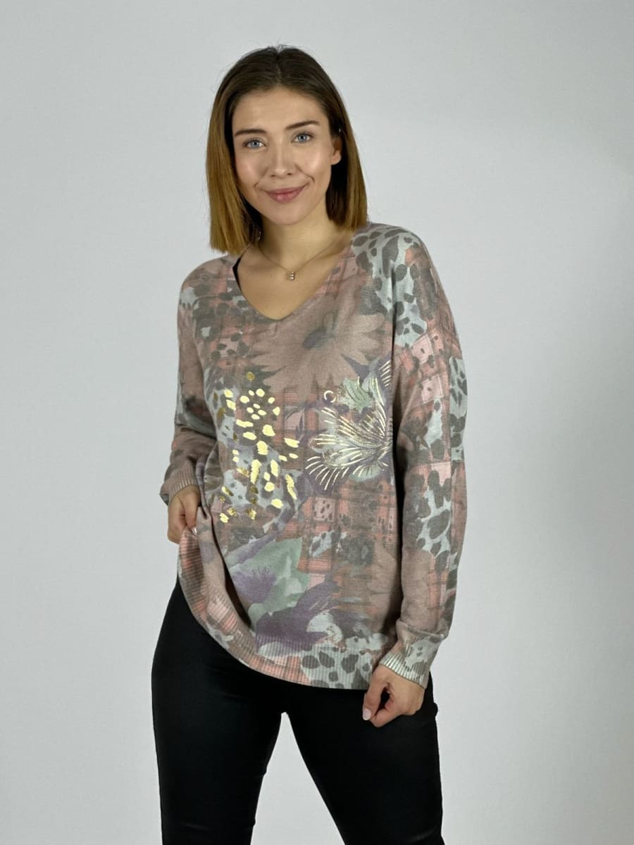 Sweater Cuello V Flor/Print B4-167/1692