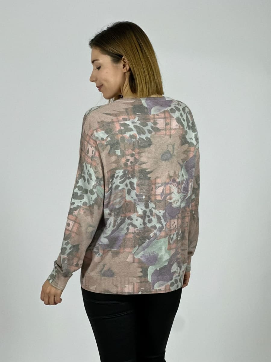 Sweater Cuello V Flor/Print B4-167/1693