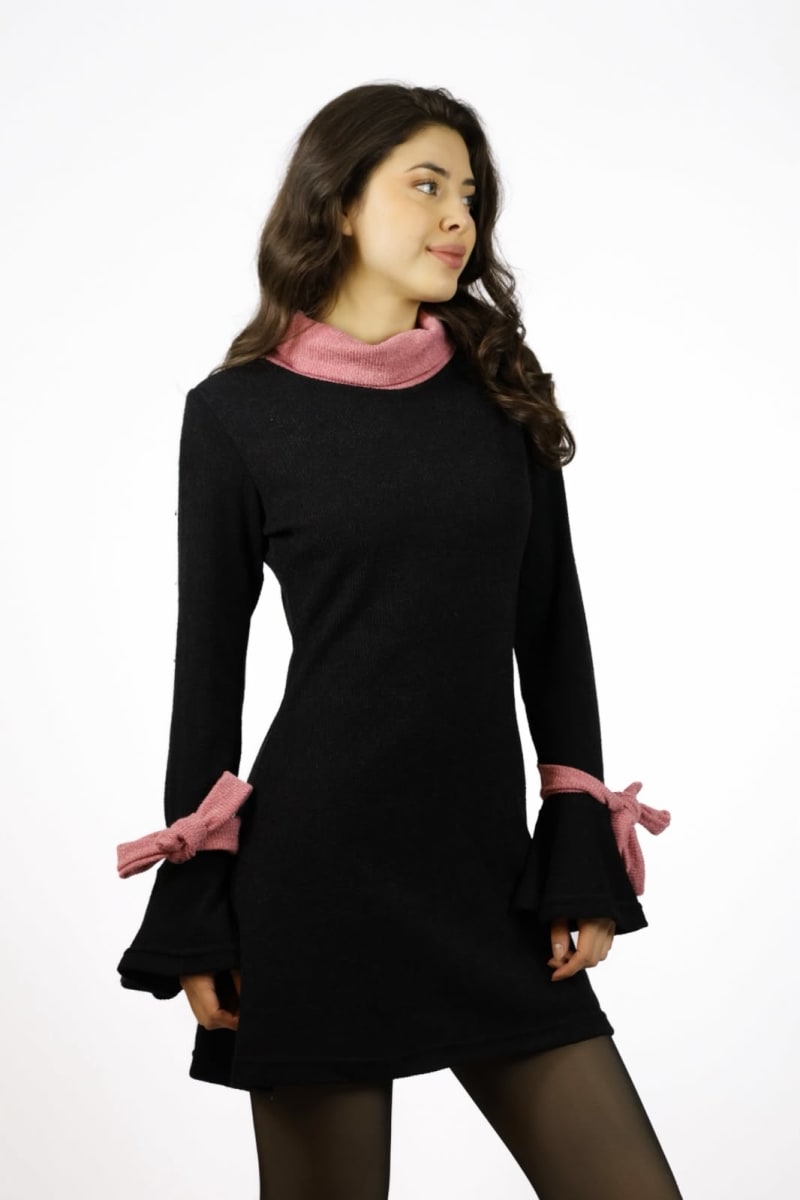 Mini Vestido Lanilla Bicolor con Faroleos A1-112