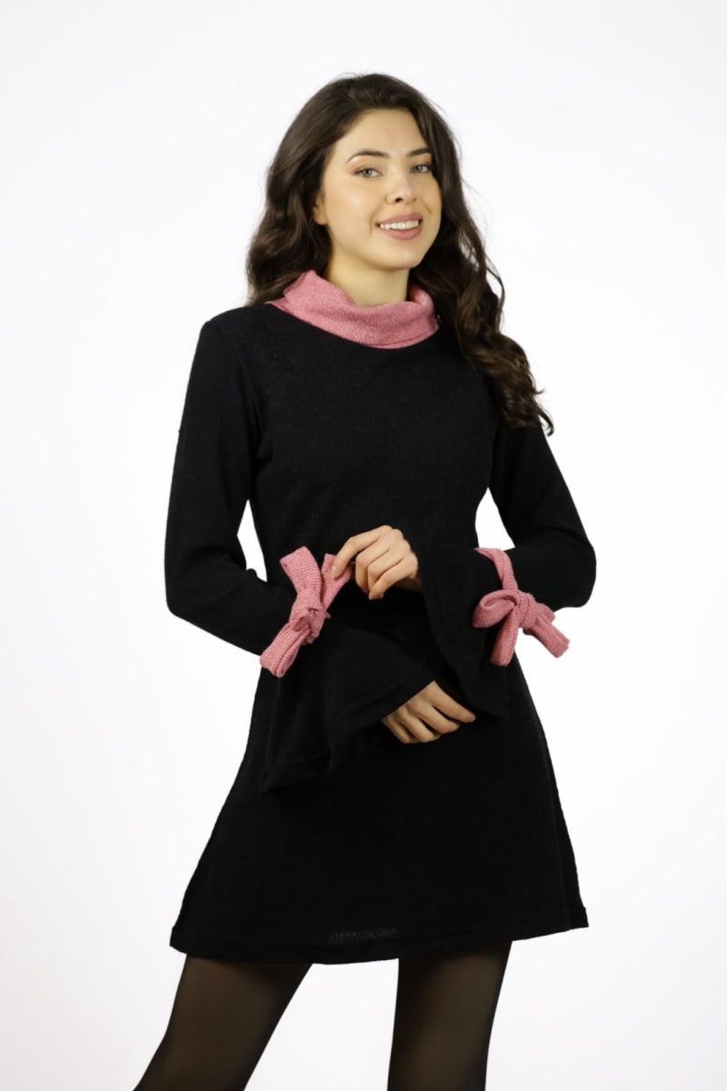 Mini Vestido Lanilla Bicolor con Faroleos A1-111