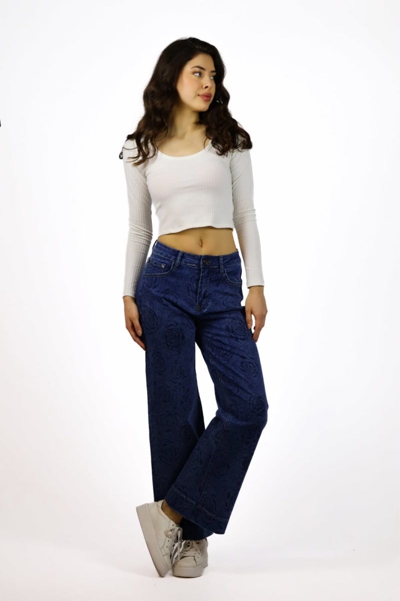 Jeans Elasticado con Flores Estampadas A1-162