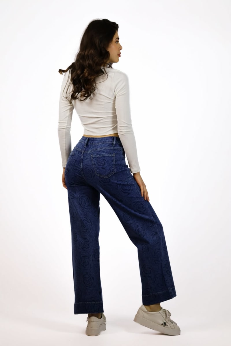 Jeans Elasticado con Flores Estampadas A1-163