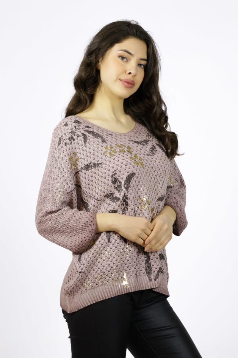 Sweater Tejido Hilo Italiano Diseño Hojas A1-4516