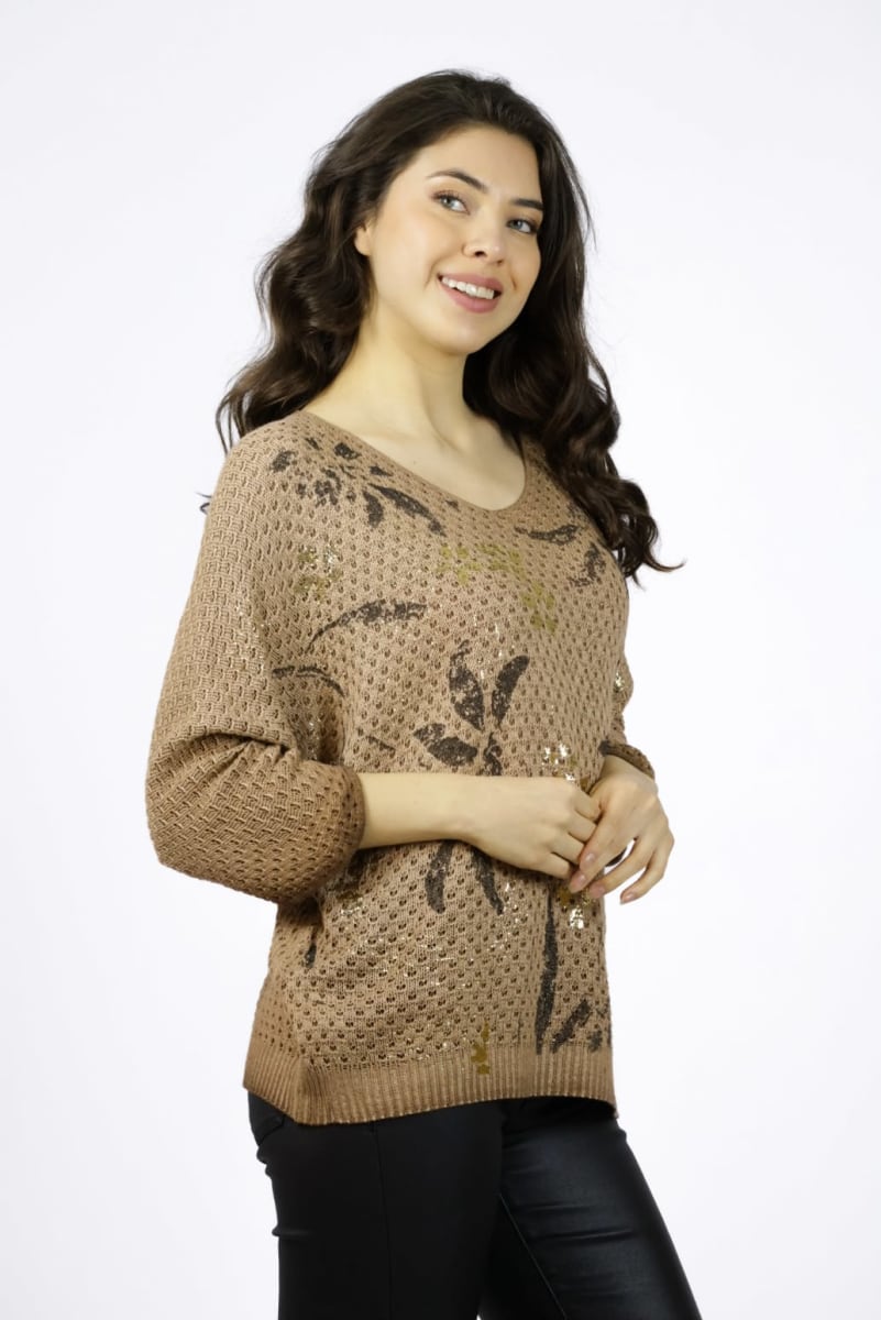 Sweater Tejido Hilo Italiano Diseño Hojas A1-455