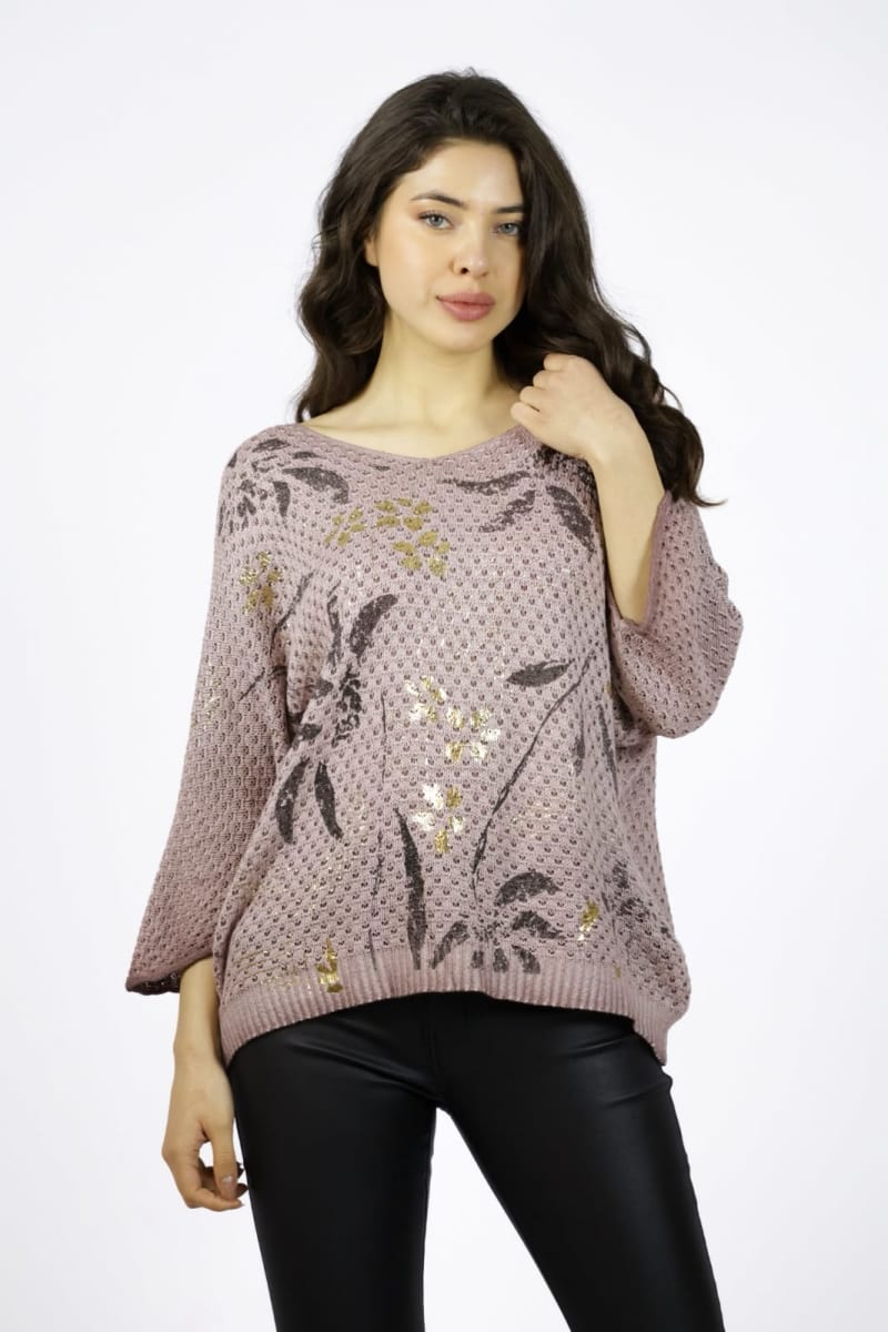 Sweater Tejido Hilo Italiano Diseño Hojas A1-4515