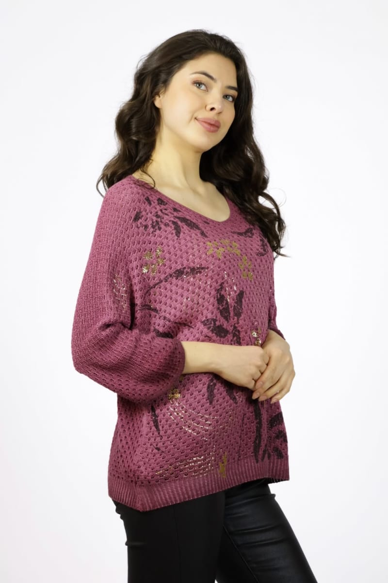 Sweater Tejido Hilo Italiano Diseño Hojas A1-452
