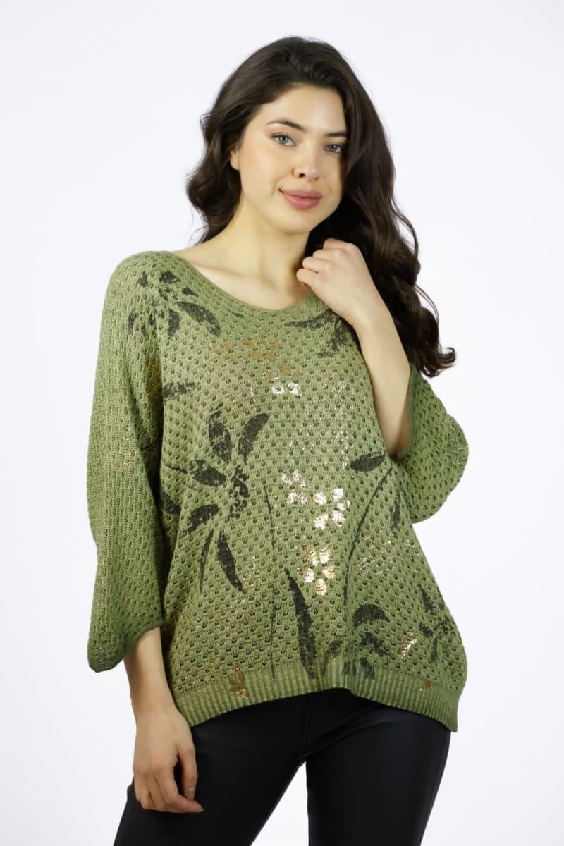 Sweater Tejido Hilo Italiano Diseño Hojas A1-456