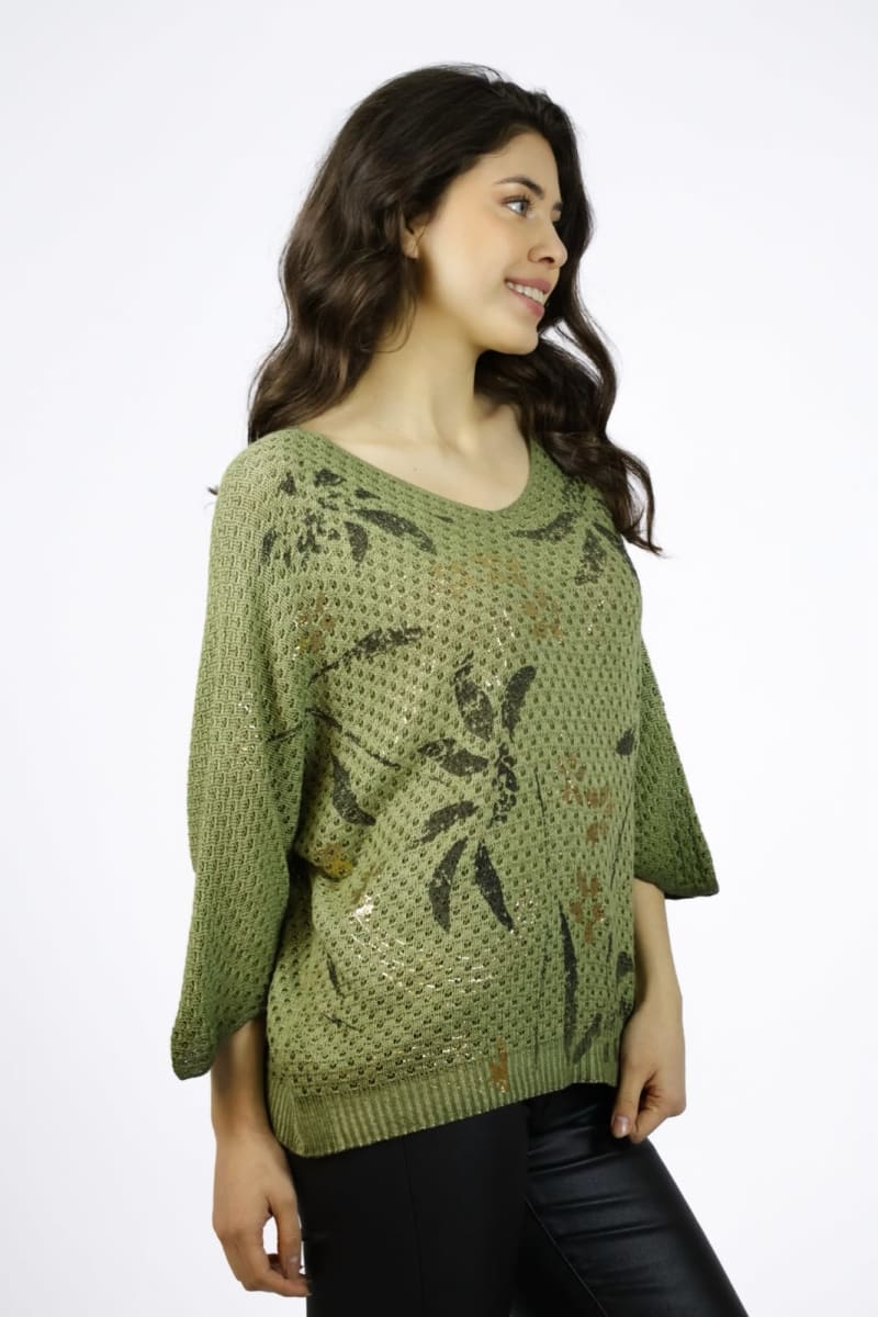 Sweater Tejido Hilo Italiano Diseño Hojas A1-457
