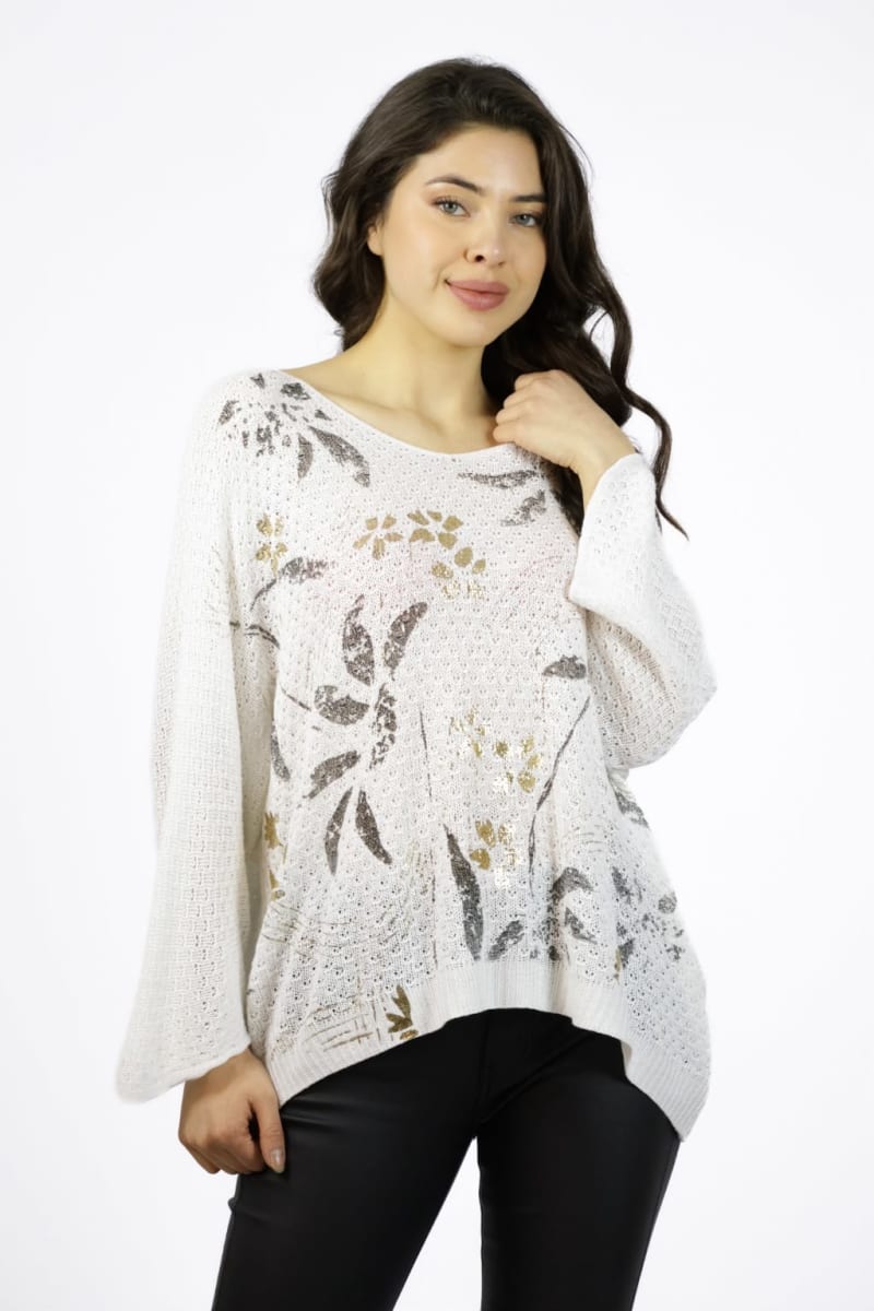 Sweater Tejido Hilo Italiano Diseño Hojas A1-4512