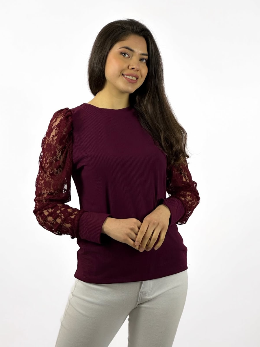 Polera Casual Mangas de Encaje A3-774