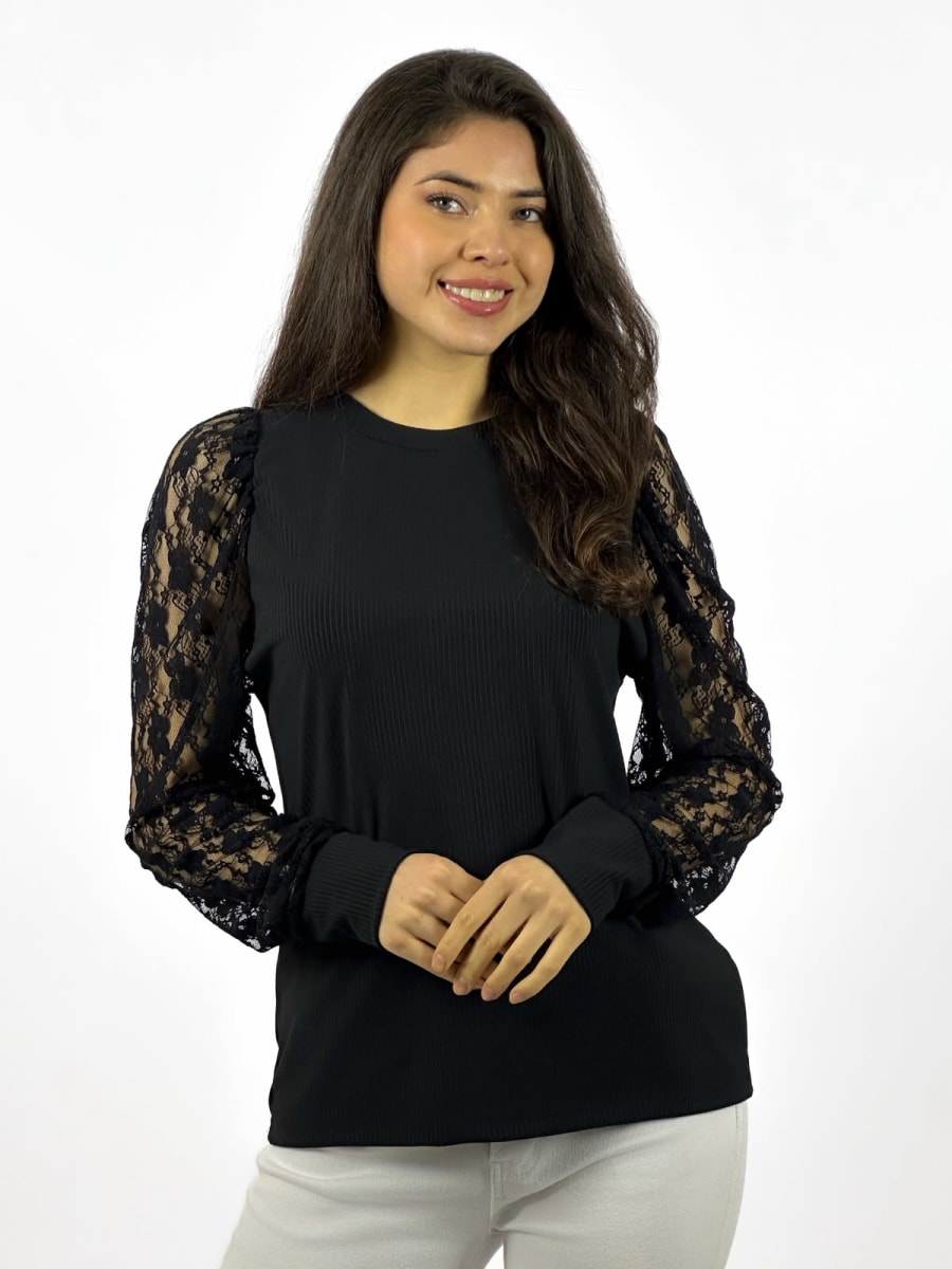 Polera Casual Mangas de Encaje A3-771