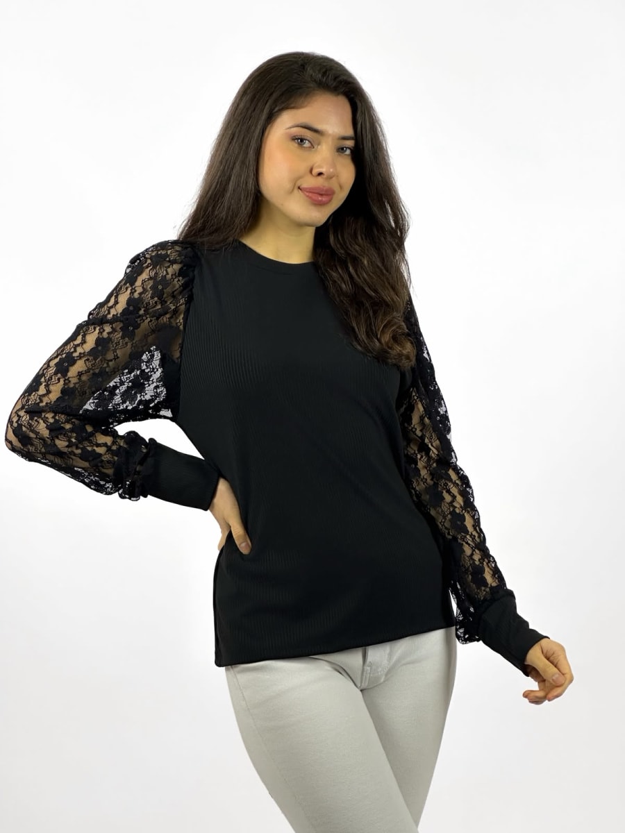 Polera Casual Mangas de Encaje A3-772