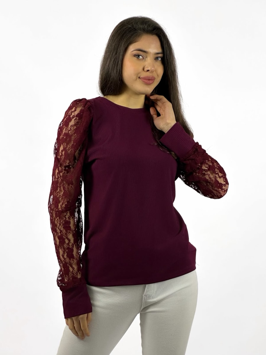 Polera Casual Mangas de Encaje A3-775