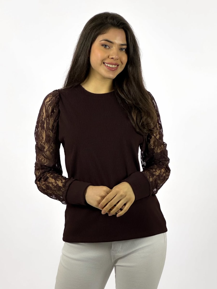 Polera Casual Mangas de Encaje A3-777