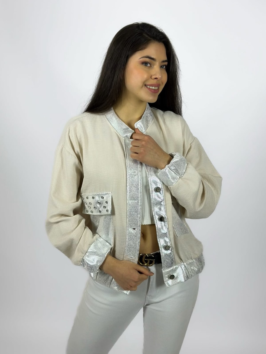 Bomber Italiano Bordes Y Bolsillos con Brillos A1-161