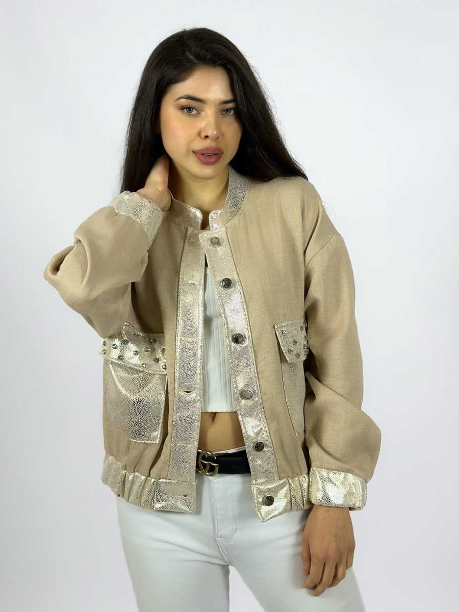 Bomber Italiano Bordes Y Bolsillos con Brillos A1-165
